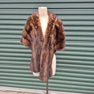 Vintage Brown Genuine Mink Fur Stole Capelette 40's - 60's Mid Century One Size